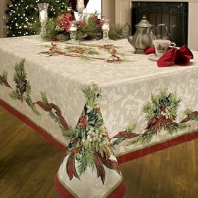 Buy Benson Mills Christmas Ribbons Engineered Printed Fabric Tablecloth, 60-Inch-by-104 Inch by Benson Mills