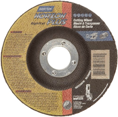 Norton NorZon Plus Right Cut Right Angle Grinder Reinforced Depressed Center Abrasive Cut-off Wheel, Type 27, Zirconia Alumina, 7/8 Arbor, 6 Diameter x 0.045 Thickness (Pack of 1)
