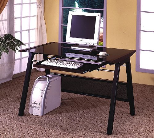 Walnut Finish Wood & Glass Top Home Office Computer Desk