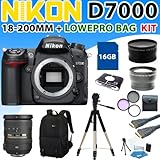 IMAGE OF Nikon D7000 D-7000 Digital SLR Camera with Nikon Af-s Dx Nikkor 18-200mm F/3.5-5.6g Ed Vr Ii Zoom Lens + Lowepro Fastpack 250 (Black)+ 3 Extra Lens 16gb Professional Kit