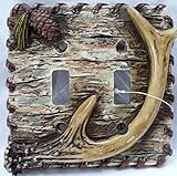 Lodge Rustic Decor Antler Pinecone Tree Bark Double Light Switch Plate Covers