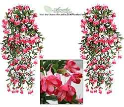 TWO 46" Artificial Fuchsia Hanging Flower Bushes (Beauty)