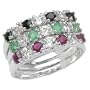 Classic 1.64 Carat Genuine Emerald, Ruby and Sapphire Sterling Silver Ring Set