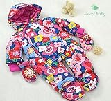 ネクシード(nexeed) ベビー キッズ 防寒 手袋 ソックス 付き デザイン 中綿 カバーオール 男の子 女の子 6か月～24ヵ月 (6ヵ月, フラワー)