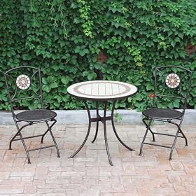 'Whitewell' Patio Bistro Set : Table & Two matching folding Chairs