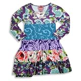 Flowers by Zoe - Girls Long Sleeve Knit Dress, Teal, Purple