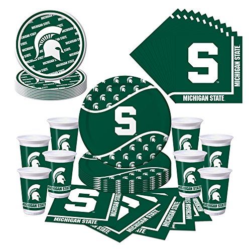 Michigan State Spartans Party Pack - Plates, Cups, Napkins - Serves 8