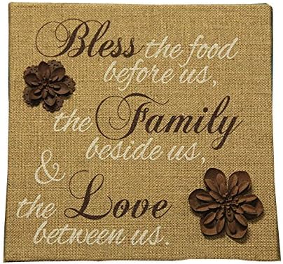 The Faith Collection Bless Burlap Plaque with Metal Flowers, 10" x 10"