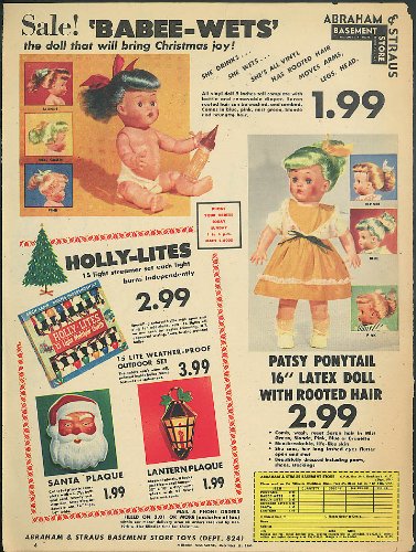 Abrhama & Straus Toys ad 1955 Babee-Wets Patsy Ponytail Christmas Deco price
