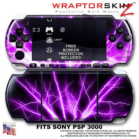 Lightning Purple WraptorSkinz Skin and Screen Protector Kit fits Sony PSP 3000