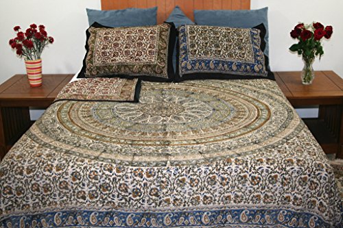 Kalamkari Block Print Reversible Duvet Cover Cotton 106" x 96" Fits Queen-King Multi Color