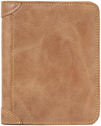 Borgasets Men's Soft Leather Extra Capacity Slim Fold Wallet (Khaki-erect)