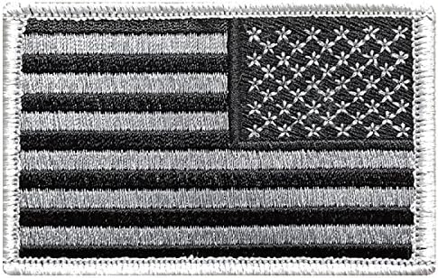 V13 Reverse Tactical USA flag patch 2"x3" Velcro Hook Subdued Black &amp; White *Made In USA*