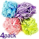Bath Blossom Shower Sponge Pouf Large Size 60 Grams (4 Pack) Loofah Luffa - Great for Body Wash, Back and Body Scrubber - Exfoliate, Cleanse and Soothe Skin - Suitable for Men and Women