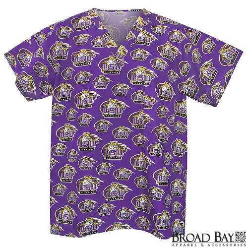 LSU Tigers Purple Allover Print Scrub Top (Medium)