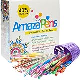 AmazaPens Gel Pens - 60 Value Pack, 40% More Ink than Other Sets, Top Quality Coloring Pens for Adult Coloring Books, 47 Unique Colors, Best Gift - Includes Glitter, Neon, Pastel, Flouro & Metallic