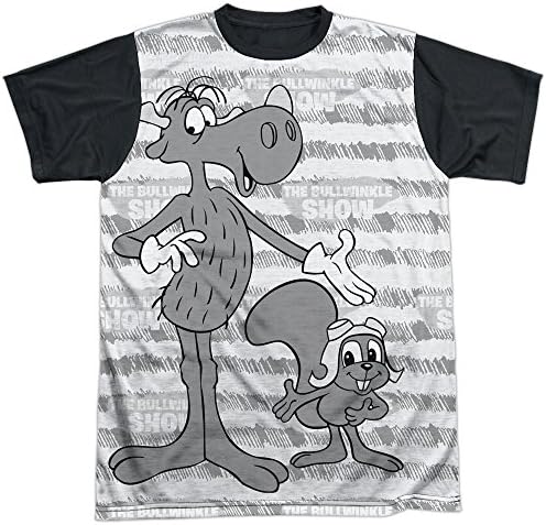 Rocky &amp; Bullwinkle Cartoon TV Series Retro Characters Adult Black Back T-Shirt