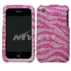 iPhone 3G / 3GS Bling Crystal Diamond Hot Pink Zebra Design Protector Case