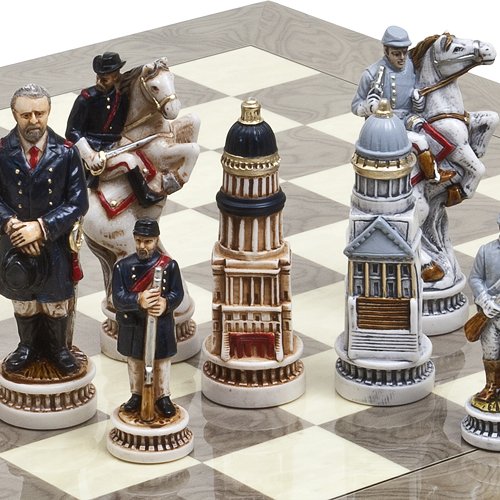American Civil War Luxury Hand Painted Chessmen from Italy- Extra Large Chessmen. King:5 5/8