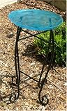 Ocean Wave Glow in the Dark Birdbath with Folding Wrought Iron Stand