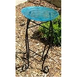 Ocean Wave Glow in the Dark Birdbath with Folding Wrought Iron Stand by In the Garden and More