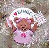 Pink Girl Teddy Bear I Love Bingo Christmas Ornament #W30259