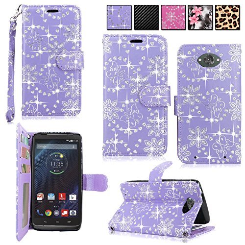 Motorola Droid Turbo / XT1254 Case - Cellularvilla Pu Leather Wallet Card Flip Open Pocket Case Cover Pouch For Motorola Droid Turbo / XT1254 (Purple Glitter)