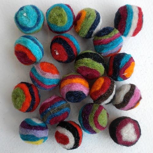 Felted Wool Bead 20 Piece Color Packs- 20 Multicolor Stripes