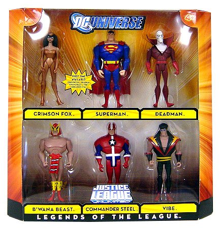 61hLs3ij OL DC Universe Justice League Unlimited Legends of the League Action Figure 6 Pack (Crimson Fox, Superman, Deadman, B Wana Beast, Commander Steel and Vibe)