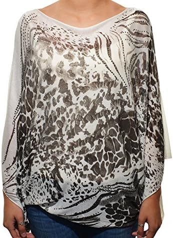 Verty Womens Jeweled Sheer Knit Layering Shirt (Leopard White Gray)