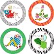 Set of 4 Let's Talk About Me Animal & Swirl Ceramic Dessert Plates