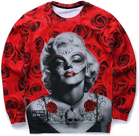 Groupstars Men Fashion Lady 3D Print Hip Hop Style Sweatshirts Red X-Large