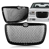 2005 - 2010 Chrysler 300 300C Black Front Mesh Hood Bumper Grille w  Iced Out B... by RS Type