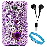 Purple Heart Rhinestone Diamante Protective Crystal Hard Case for HTC Inspi ....