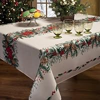 Benson Mills Festive Garland Printed Fabric Tablecloth, 52-Inch-By-70 Inch