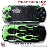 Metal Flames Green WraptorSkinz Skin and Screen Protector Kit fits Sony PSP Slim (PSP 2000)