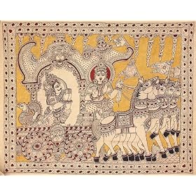 Gita Upadesha - Kalamkari Painting on Cotton - Artist: M. Vishwanath Reddy - National Award Winner