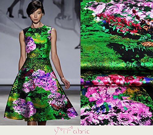 Designer Colorful Floral Silk Charmeuse Fabric, Fashion Silk Fabric By the Yard