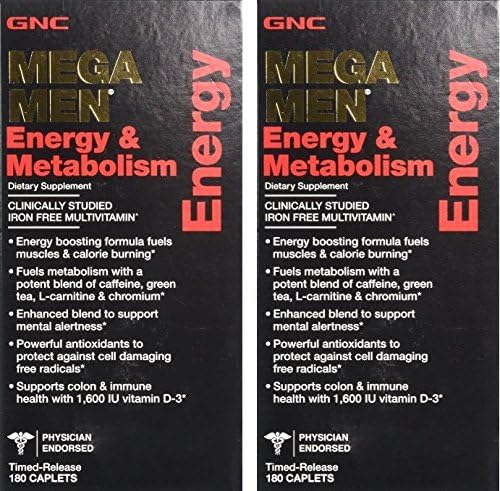 GNC Mega Men Energy & Metabolism -- 2 Bottles each of 180 Caplets