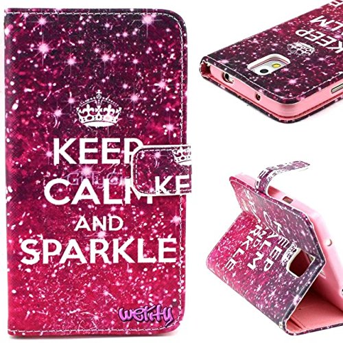 Note 4 Case,Galaxy Note 4 Case, Welity Retro Keep Calm and Sparkle Design Pu Leather with wallet Case for Samsung Galaxy Note 4 and one gift
