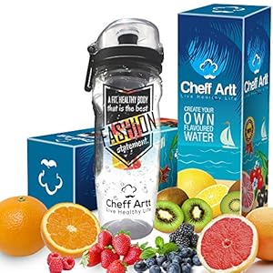 Infuser Water Bottle 32 Oz By Cheff Artt - Make Your Own Vitamin Flavored Water the Easy Way - Constructed Out of Premium Eco Friendly Shatterproof Tritan Plastic