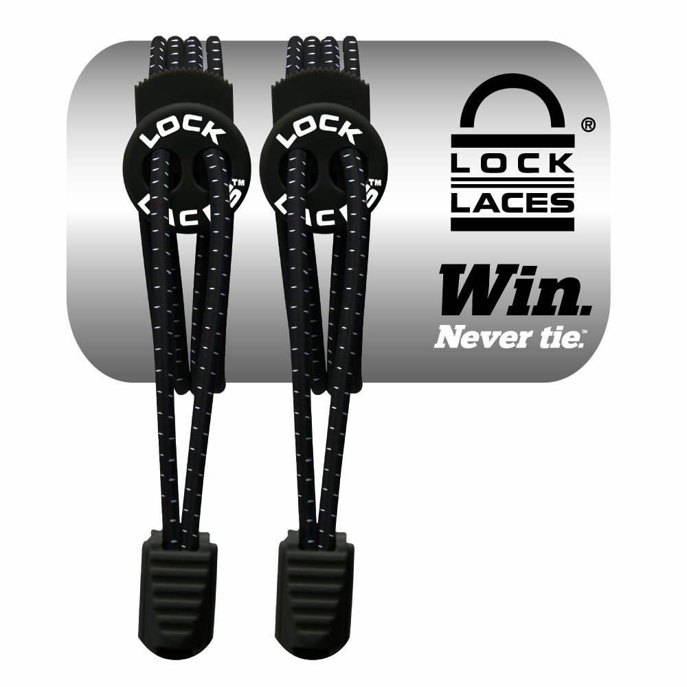 Lock Laces Elastic No Tie Shoelaces Black Running Sport Triathlon