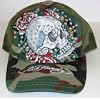 Ed Hardy Military Green Rhinestone Cap - Skull & Rose Design