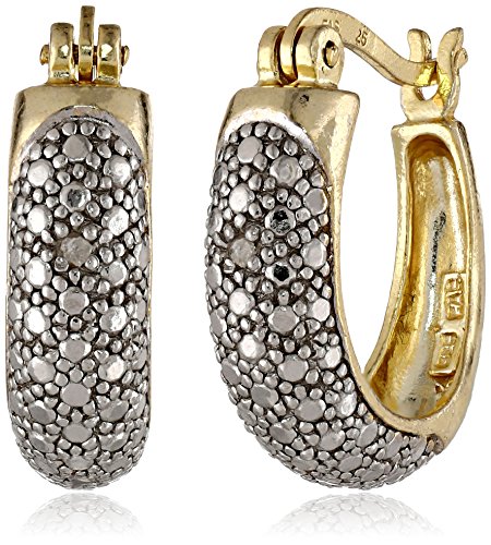 Yellow Gold-Flashed Sterling Silver Hoop Earrings with Diamond Accents (0.7" Diameter)
