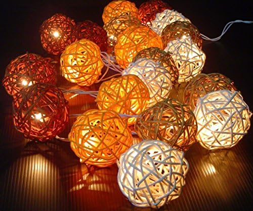Storm Autumn Browns Rattan Cane Battery Powered Led Wooden Ball Fairy Light String 3m (9.9 Feet) Long