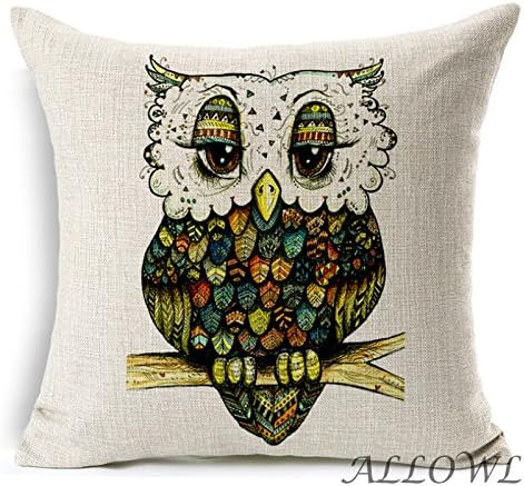 ALLOWL(TM) Cartoon Animal Style Abstract Throw Pillow Case Decor Cushion Covers Square 18 "X18 "Beige Cotton Blend Linen Cute Owls and Trees Owl
