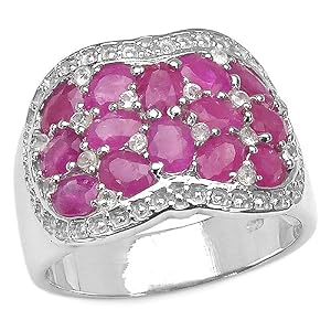 3.85 Carat Genuine Ruby and White Topaz .925 Silver Ring by