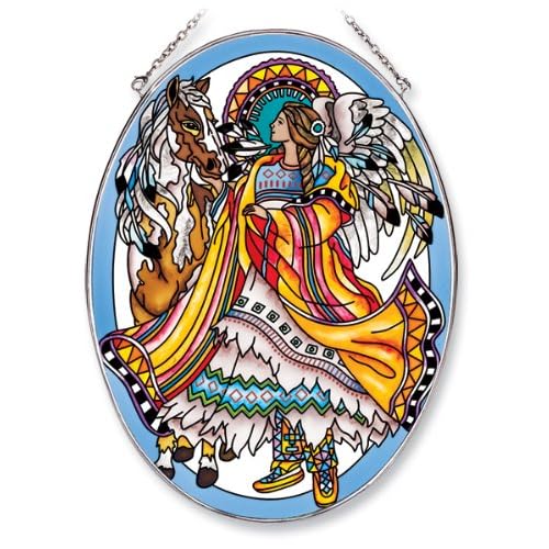 Amia Oval Suncatcher with Native American Angel Design