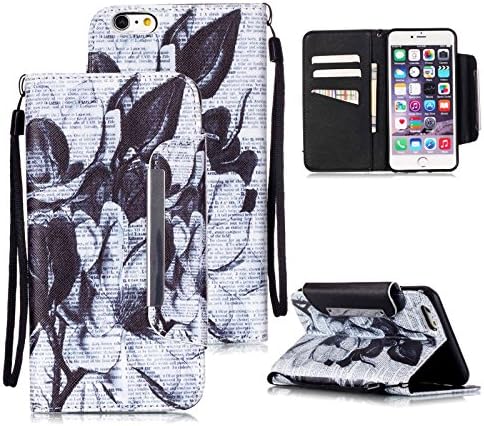 iPhone 6 Case, Unibeauty Apple iPhone 6/6S Cover Skin Flip Stand Shell Magnetic Closure Cards Slots * Wrist Strap * with Gifts [Cleaning Cloth,Stylus Pen,Screen Protector], Newspaper&amp;Flower