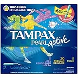 Pearl Active Triplepack, Light/Regular/Super Absorbency, unscented plastic applicator tampons, 36 Count